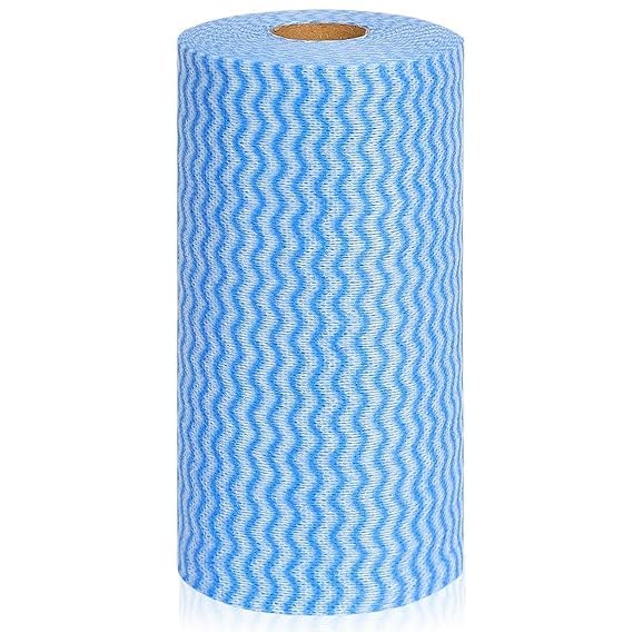Iamalot Disposable Cleaning Wipes Roll, Blue and White Wave Pattern, Heavy-Duty Absorbent