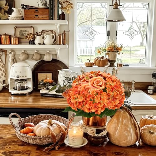 Image of 2 Bunches Fall Hydrangea Artificial Flowers, 17.71 inch Fall Cemetery Flowers
