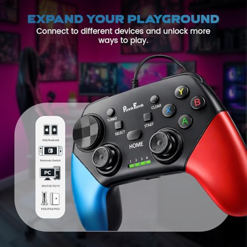 Image of PunnkFunnk Gaming Controller Lite Wireless Bluetooth Gamepad for Android, iOS, PC & Smart TV with Turbo Function, Ergonomic Grip, Rechargeable Battery (EliteX Wired Red Blue)