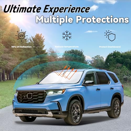 Image of Windshield Sun Shade for Honda Pilot 2016-2024, Car Front Window Sunshade with 240T Sun Visor Protector Blocks UV Rays Heat Sun Shield Accessories