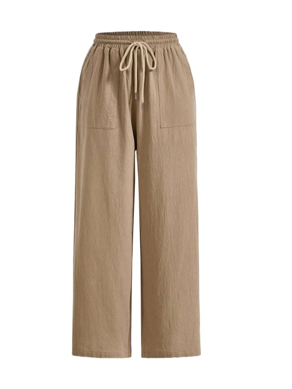 Womens Fall Drawstring Waist Wide Leg Pants Trousers Beige