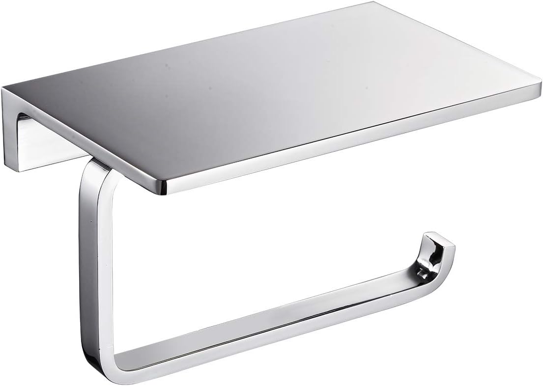 Toilet Paper Holder for Bathroom Solid Brass and Superior Hotel Style Tissue Roll Holder with Cell Phone Storage Polished Chrome Finish