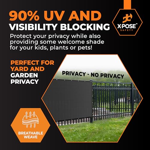 Image of Xpose Safety Privacy Fence Screen 8' x 50' - Heavy Duty Black Mesh with 90% Visibility Block, UV Protection - Includes Cable Ties - for Garden, Yard, Nursery, Kennel, Dog Run, Greenhouse