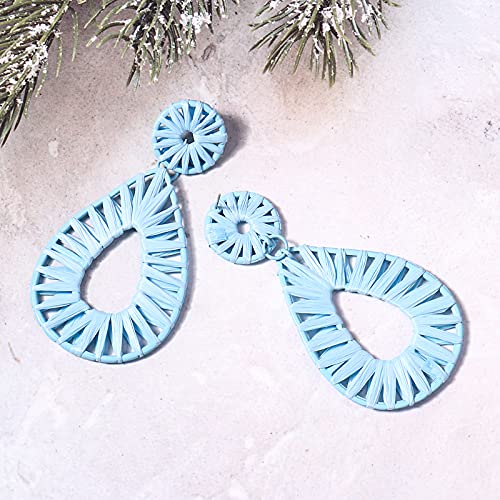 Boho Raffia Earrings Statement Teardrop Earrings Drop Dangle Bohemian Earrings for Women Cute Handmade Earring4
