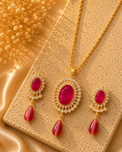 Image of Touchstone Indian Colorful Delicate Desire Traditional Exclusive Designer Jewellery Pendant Sets for Women