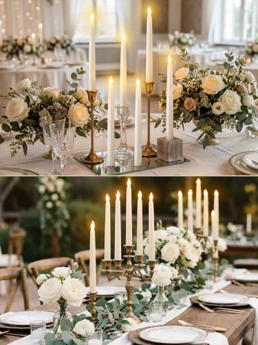 Image of Funtery 48 Pcs Flameless LED Taper Candles Battery Operated Candles Bulk Realistic LED Candlesticks Flickering for Wedding Church Party Home Decor(Ivory,8 Inch,Compact Style)