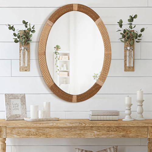 ULIKE Oval Rattan Wall Mirror, 22x30 Inch Rustic Farmhouse Wall Decor with Wicker Frame, Boho Mirror for Nursery Bathroom Bedroom Living Room Entryway - Image 3