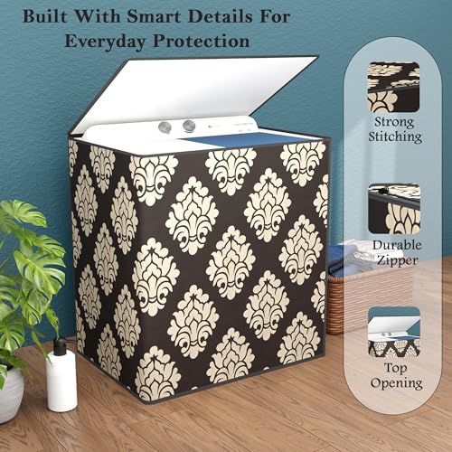Image of Kuber Industries Cotton Washing Machine Cover Semi Automatic | Washing Machine Cover Top Load - Suitable for 6 Kg, 6.5 Kg, 7 Kg | Kniting Square Design - Brown