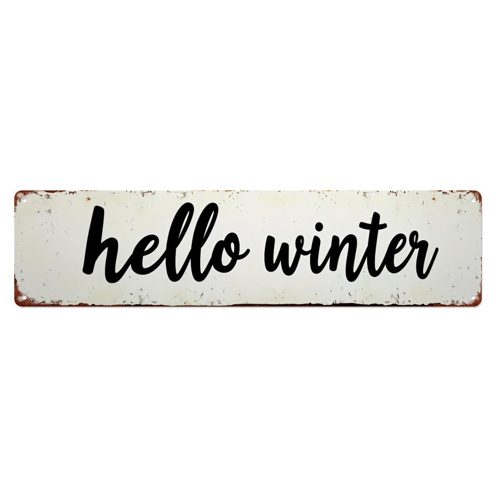 Hello Winter Text Metal Tin Sign Plaque