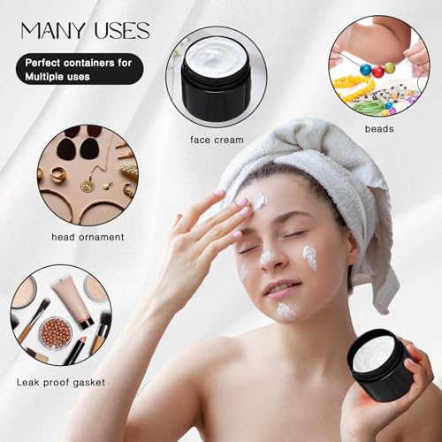 Image of Patelai 4 Pcs Plastic Jars Wide Mouth with Lids,2 Ounce,Pure Black | Travel Size for Creams Oils, Clear Round Storage Cosmetics Containers, Leak Proof Screw on Lids for Makeup Beauty DIY