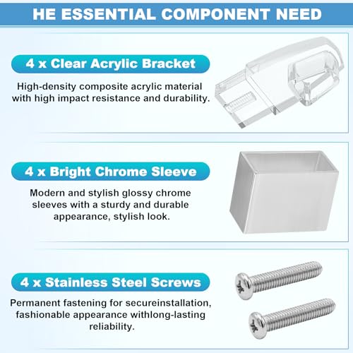 Image of Clear Acrylic Shower Door Towel Bar Brackets with Bright Chrome Sleeve