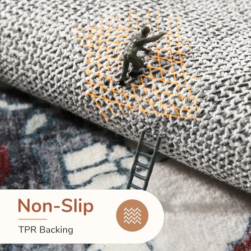 OPPODREAM Soft 10x14 Area Rugs, Washable Rugs 10x14 with Non Slip Backing, Low-Pile Faux Cashmere 10 x 14 Carpet, Black & Red