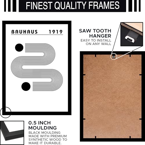 Image of BLINKART Vintage Bauhaus Retro Geometric Aesthetic Poster Gallery | Colorful Wrap Framed For Home Office Studio Living Room Modern Art Studio Decoration Abstract Shapes | (d97) | 13x10 Inch