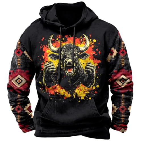 Image of domirica Hoodies For Men Western Cowboy Pullover Big And Tall Comfort Fashion Cool Novelty Graphic Hooded Sweatshirt