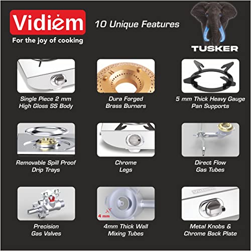 Vidiem Gas Stove S4 236 A Tusker (Black) | Stainless Steel 4 Burner frameless Gas Stove | Manual Ignition | Safety, Reliability, High Efficiency - Image 4
