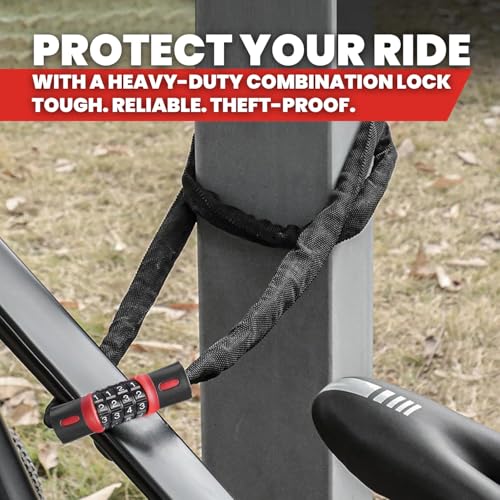 Image of Allextreme Heavy Duty Anti Theft Stainless Steel Chain Lock with 4 Digit Security Resettable Combination Number Locks Multipurpose Use for Bike Bicycle Helmet (Pack of 1, Black)
