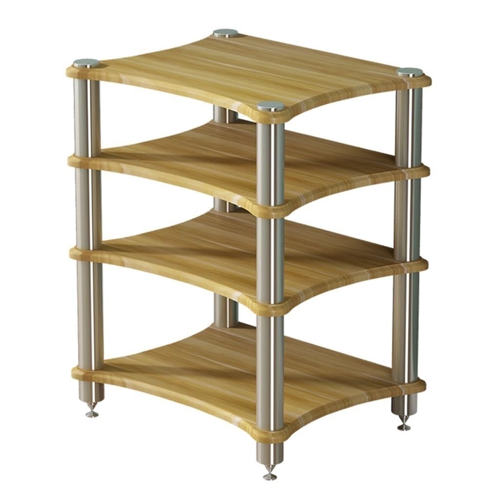 Wielofunkcyjny stojak Hi-Fi - 4-poziomowy stojak z płyty MDF, drewniane wykończenie, meble do wzmacniacza i sprzętu, organizer do kina domowego, 60 x 48 x 85 cm - idealny dla audiofilów i entuzjastów