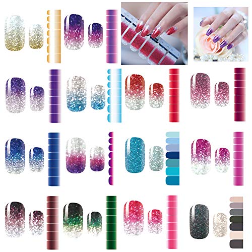 14 Sheets Nail Stickers, Pure color Shine Full Wraps Nail Art Adhesive Decals Nail Art Tips Stickers False Nail Design Manicure Sets