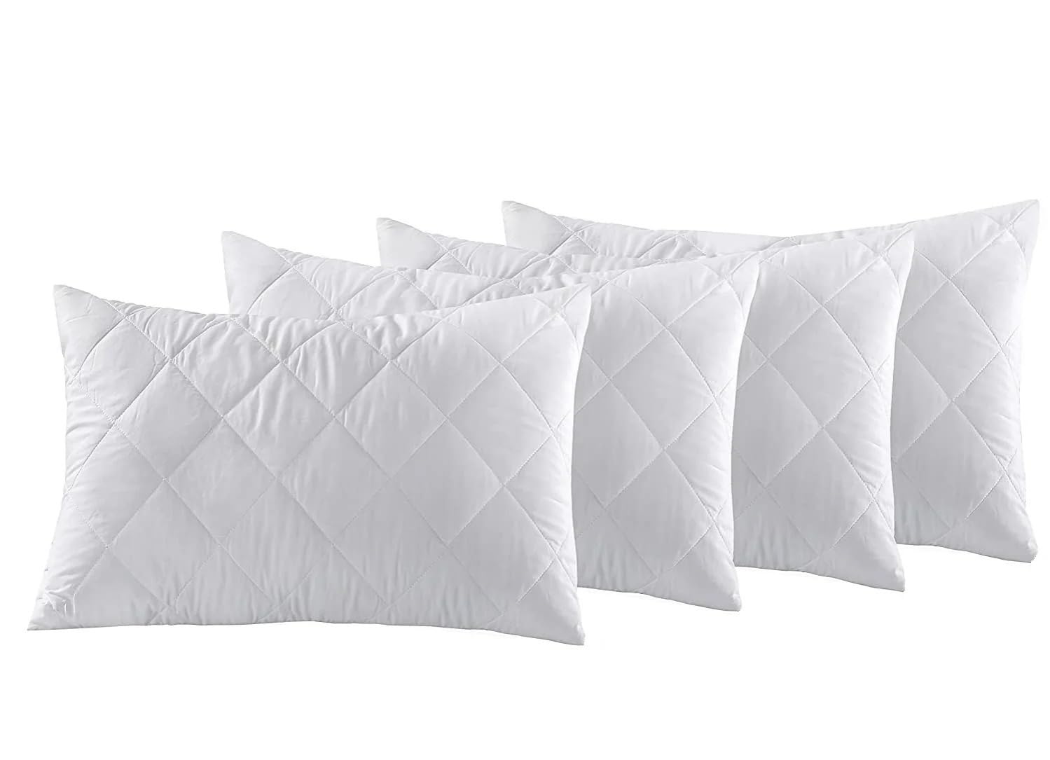Down Alternative Luxury Quilted Pillow Set of 4 | 100% Organic Cotton Fabric with Cloud Microfiber Filling | 17x27 Inches (Moon White)