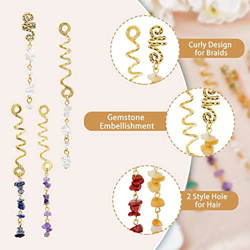 SUPERFINDINGS Pinzas para el cabello, 14 piezas, 7 colores, joyería para trenzas con colgante de piedra natural y espiral de cristal miniatura 5