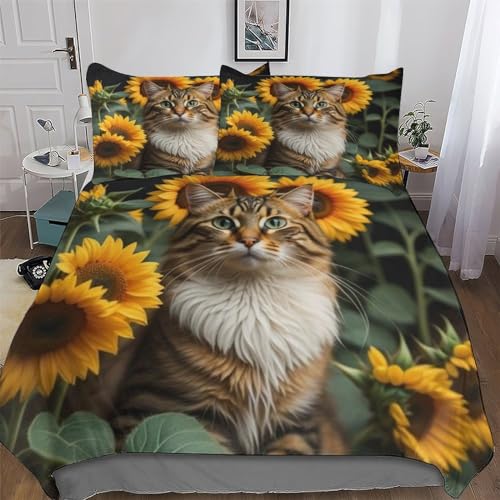 Housse de couette chat 3D avec taie d'oreiller pour parure de lit king - 2
