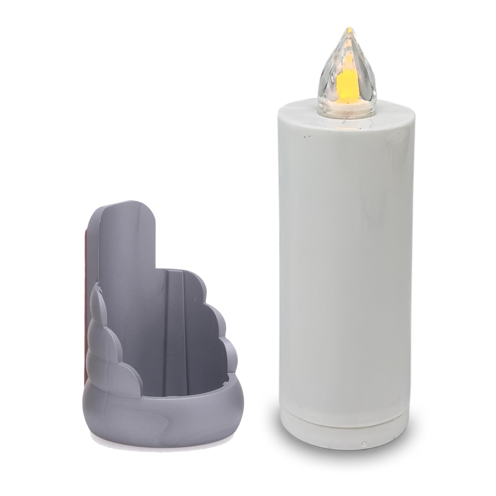 AROBA 2x LED Grabkerze Trauerlicht - Flackereffekt wie echte Kerze - lange Brenndauer bis 60 Tage - wiederverwendbar Friedhofskerze Gedenkkerze Dauerkerze - weiß Silber