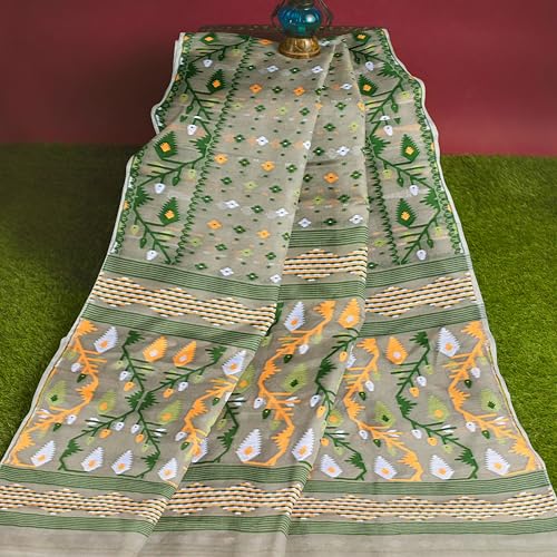 Image of Mayabi Women's Dhakai Jamdani Cotton Silk Saree Traditional Bengali Tant Korat Work, Without Blouse Piece