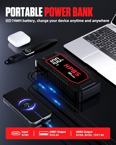 Image of Car Battery Jump Starter, 5500A Peak Jump Starter Battery Pack for Up to All Gas and 10L Diesel Engines, 12V Portable Jump Starter Box with 3.0 inch LCD Display(Red)