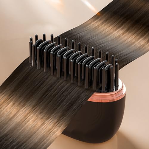 Plancha de Pelo Portátil Mini Eléctrica, Peine Alisador sin Cable para Viaje, Peine Caliente Recargable con 3 Niveles de Temperatura (Negro, 1 Unidad) miniatura 3