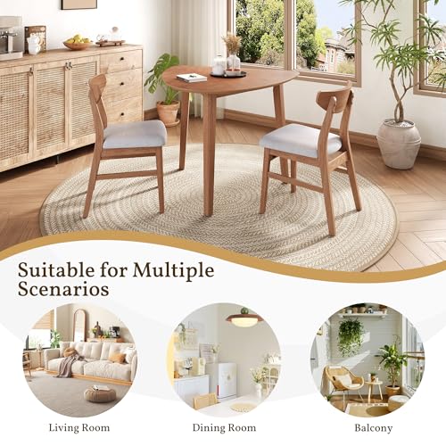 Image of Merax 3-Piece Modern Dining Set, Triangular Side Table & 2 Curved Wood Chairs, Minimalist Space-Saver for Small Living Room, Kitchen, Easy Assembly, Light Brown