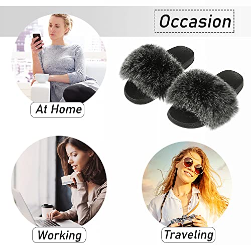 Hitopteu Pantoufle Femme Chaussons Peluche Fourrure Chaussons Maison Chaussures Bout Ouvert Fausse Fourrure Slippers d'été Gris Etiketten größe 40-41 270 – vue 7