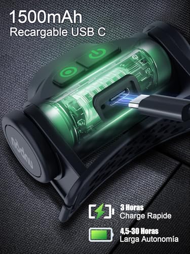 UNBON Linterna Frontal LED Recargable USB C, Linterna Cabeza LED Alta Potencia con 3 Modos de Iluminación, Sensor Movimiento y Base Magnética, Luz Frontal Cabeza Potente Recargable Impermeable IPX4 - Imagen 6
