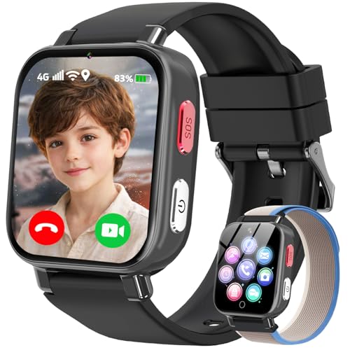 Montre Connectée Enfants GPS, 4G Smartwatch Téléphone pour Filles et Garçons avec Appel, Vidéo, SOS, Chat, Mode Classe Podomètre, Jeux, Réveil, Montre...