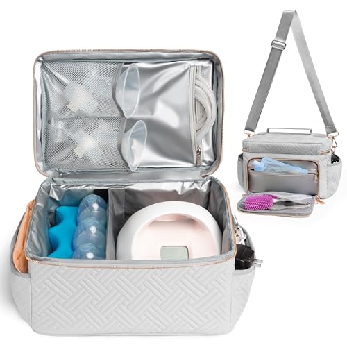 Image of Breast Pump Bag Compatible with Spectra S1 S2 Gold Breastpump Carrying Case for Work Travel EliteMom Breastmilk Pumping Essentials Tote Bag with Cooler & Strap