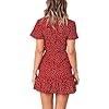 Relipop Summer Women Short Sleeve Print Dress V Neck Casual Short Dresses Red
