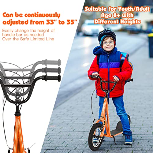 Image of GYMAX Scooter, Kids & Adults Off-Road Scooter with 12 inch Inflatable Wheels, Adjustable Height Handlebar, V-Type Handbrakes & Axle Pegs for All Terrain, 8+