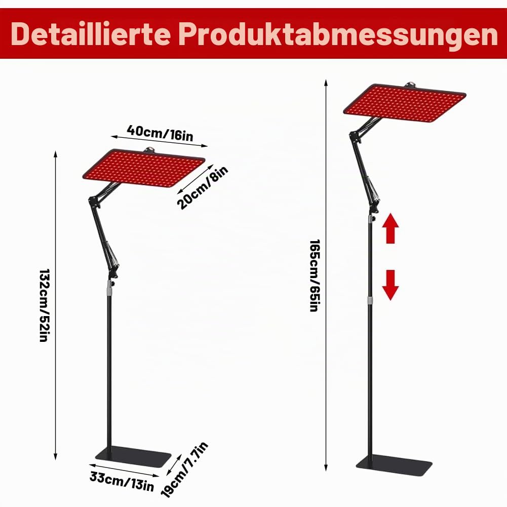 Rotlichtlampe für Körper & Gesicht,Infrarotlampe mit 200 LED & 5 Helligkeitsstufen, Tri-Wellenlänge (660nm 850nm 940nm) mit verstellbarem Ständer & Schutzbrille,Muskel- und Gelenkverspannungen lösen