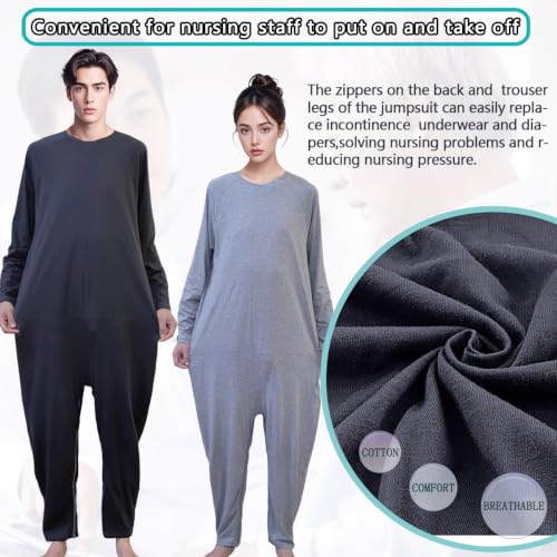 Image of Unisex Anti-Strip and Tear-resistant Adaptive Jumpsuit with Back and Leg Zipper,One-piece Long-sleeved Trousers,Suitable for Seniors,Incontinence Care,Dementia,Alzheimer's Patients(Black XL)