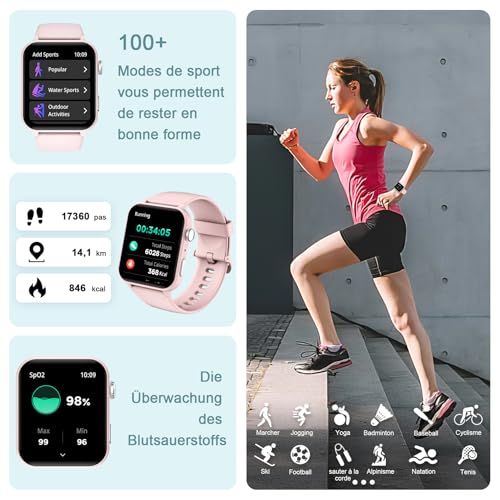 IOWODO smartwatch heren dames, 1,85 inch smart fitnesshorloge, Bluetooth-oproepen, stemassistent, hartslagmeter/slaap/SpO2, 100 sportmodi, smartwatch-horloge voor Android iOS - Afbeelding 4