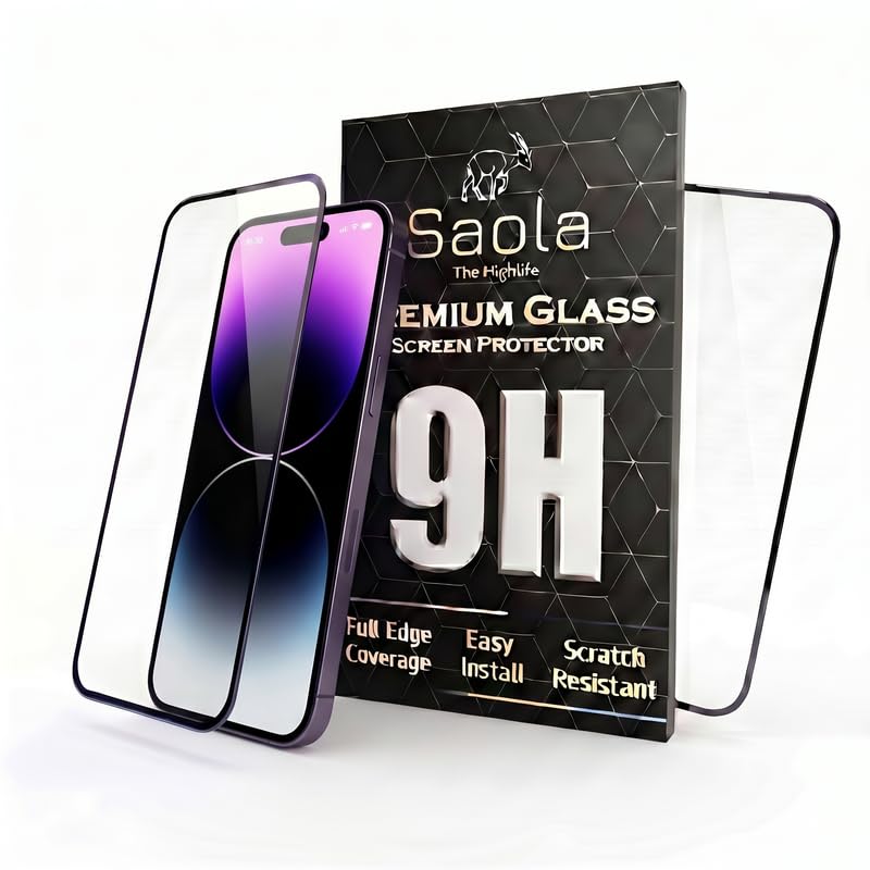 Image of Saola HD+ Oleophobic Tempered Glass For Apple Iphone 14 Pro (PACK OF 1) with Hassle-less Installation Kit. Full screen Coverage. 6.1 inch