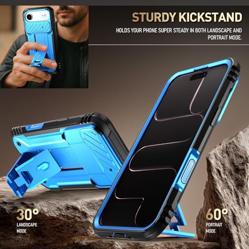 Image of Poetic for iPhone Air Case with Camera Control Capture Button, [Slide Camera Cover] [Built-in Stand] [Built-in Screen Protector] Full-Body Rugged Phone Case for iPhone 17 Air 6.5 inch, Light Blue