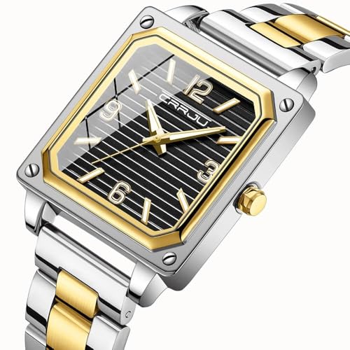 Mens Steel Watches Square Dial Luminous Quartz Movement Analog Quartz Wristwatch Waterproof2