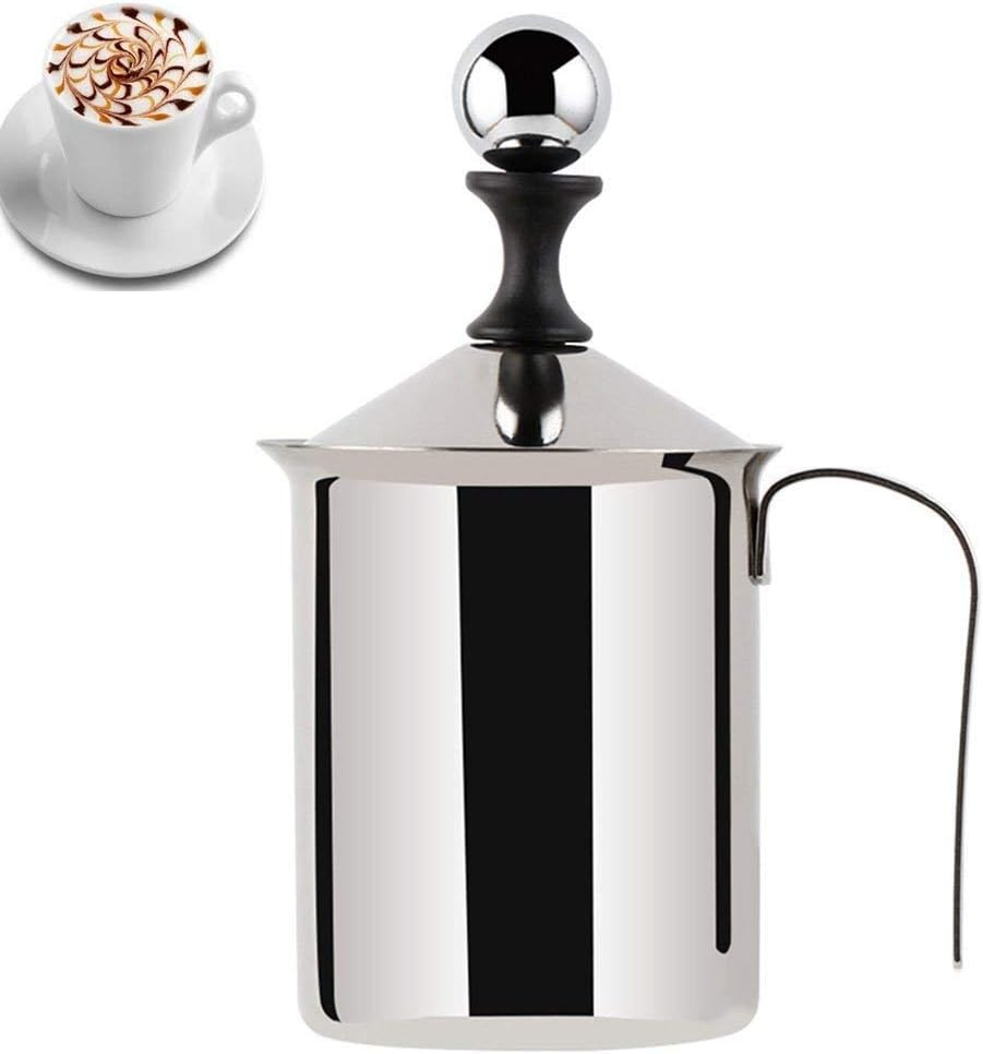 Milk Frother Hand Pump Creamer BEMINH Stainless Steel Double Mesh Manual Coffee Milk Foam Frothing Pitcher Froth Pump Foamer Cup for Hot Chocolate Coffee Latte Cappuccino (27 Ounce/800ML)