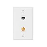 2-Port Ethernet Coax Wall Plate (UL Listed), Coax and Ethernet Wall Outlet with CAT6 Keystone Coupler and 3GHz Gold Plated Coaxial Keystone Jack Insert