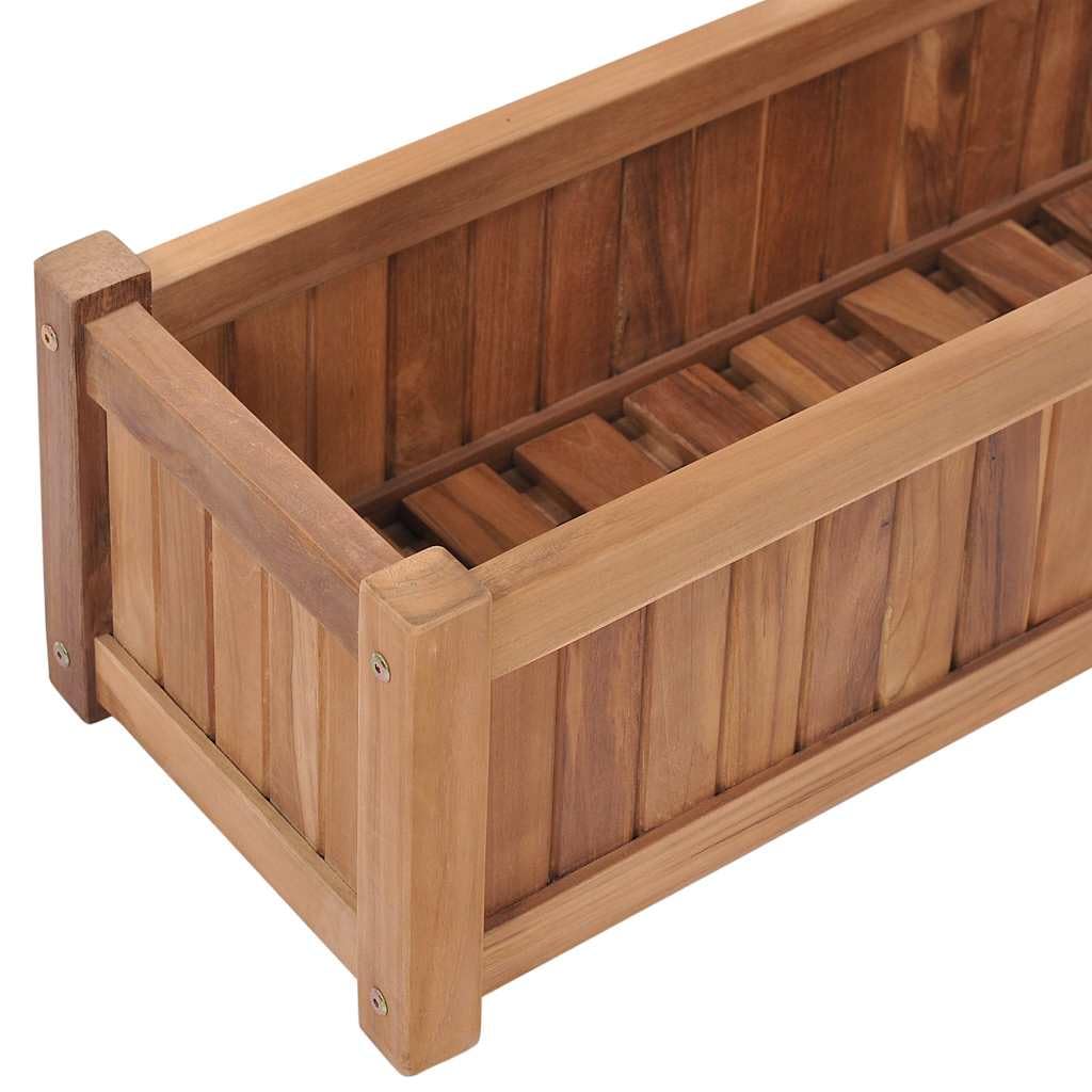 Jardinera de madera de teca maciza de 100 x 30 x 25 cm, resistente a la intemperie con almacenamiento de agua, resistente a las heladas y resistente al invierno, para jardín, balcón, terraza