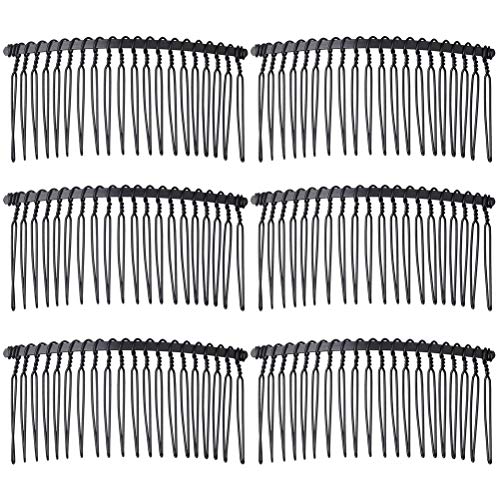 xiaoam 6 Pcs Hair Clip Combs, Metal Wire Hair Combs 20 Teeth Hair Side Combs Bridal Wedding Veil Combs for Women and Girls (Black)