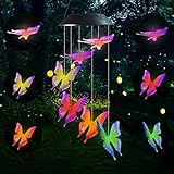 Famiry Solar Butterfly Wind Chimes for Outside, Wind Chimes Colors Changing Six Butterfly Waterproof LED Solar Light, Outdoor Decor for Garden, Patio, Yard, Home(Purple Yellow Butterfly)