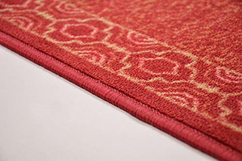Trellis Border Moroccan Design Printed Slip Resistant Rubber Back Latex Runner Rug And Area Rugs More Color Options Available (Red, 1'11" X 7') #TOP3