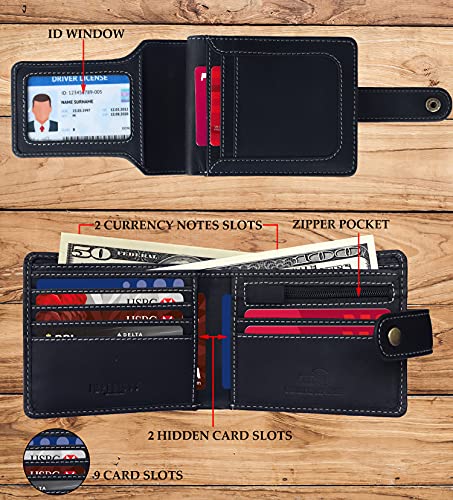 Imperious mens leather wallet bifold, slim, zipper, rfid wallet card holder, money clip, men, picture holder, long style, money clip montableu (Black) - Image 3