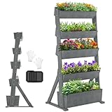 ZIKEBTUY 5 Tiers Vertical Wooden Raised Garden Bed Planter Tower, Freestanding Vertical Garden Planter Box for Planting Herbs Flowers Vegetables Patio Balcony Indoor Outdoor Gardening, Grey